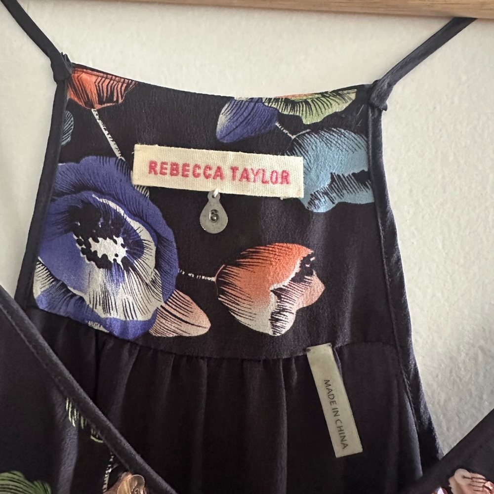 Rebecca Taylor Black Multicolor Floral Sequin Silk Tank Top size 6 EUC - Picture 7 of 8